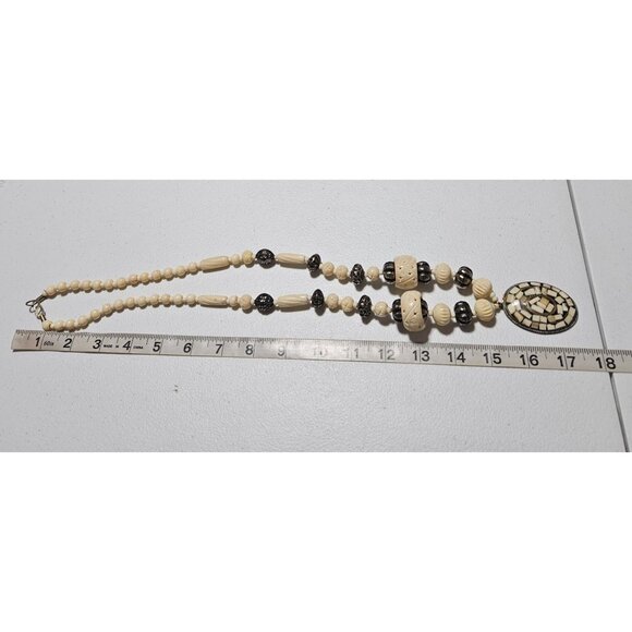 Tribal Beaded Pendent Necklace Mosaic Artisan Statement Chunky Fashion Jewelry - Picture 6 of 7